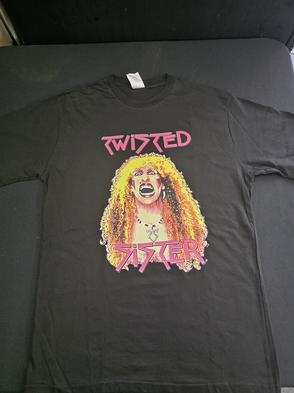 Twisted Sister Graphic Tee - Black with Yellow & Pink Print - Picture 2 of 5
